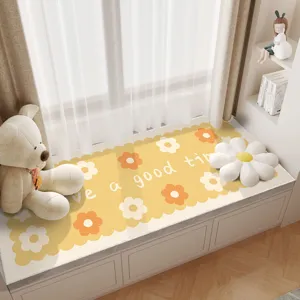 Cozy crystal velvet bay window mat with cute floral print, comfortable home decor cushion.