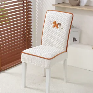 Thickened elastic dining chair cover with cute horse embroidery, minimalist home decor style.