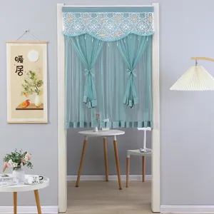 Teal lace door curtain half curtain bedroom room divider mosquito net decorative curtain opaque.