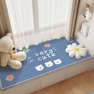 Crystal velvet bay window cushion, cute bear pattern soft tatami mat for bedroom home decor