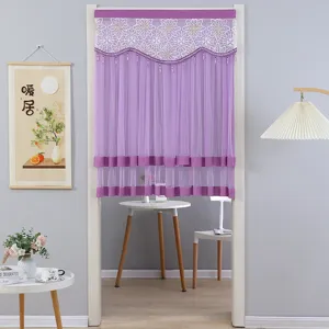 Purple lace door curtain half mesh curtain bedroom bathroom partition opaque shading home decor