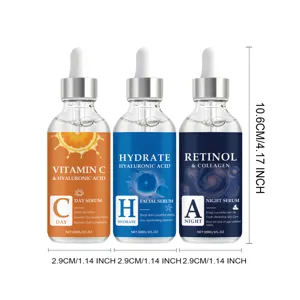 Set siero viso con vitamina C, acido ialuronico e retinolo, flaconi da 30ml idratanti.