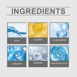 Dettagli degli ingredienti dell'essenza viso con formule idratanti e nutrienti attive.
