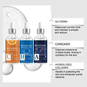 Set di siero viso con vitamina c acido ialuronico e retinolo per la cura idratante della pelle