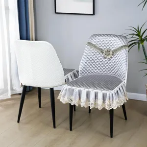 Detail view of luxury curved dining chair cover, universal four-season full wrap design.