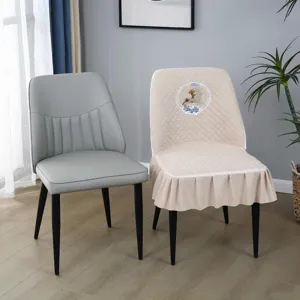 Universal dining chair cover with cute deer embroidery and delicate ruffles for home decor.