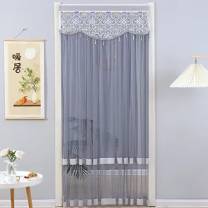 Grey lace door curtain mesh anti-mosquito partition curtain for bedroom home decor.