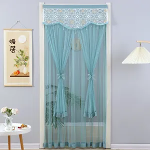 Blue lace door curtain mesh partition half curtain for bedroom home privacy mosquito net