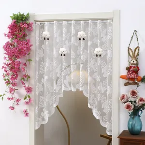 White Lace Door Curtain With Cute Plush Doll Decor Partition Curtain For Bedroom Home Decor