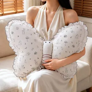 Baumwolle Leinen Schmetterling Kissen Nacken Taille Stützkissen mit süßem Tierdruck für Zuhause.