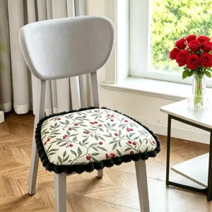 Botanical print memory foam chair cushion with plush trim, comfortable seat pad for home office.