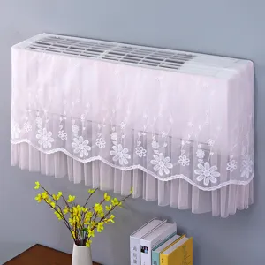 Copertura antipolvere per condizionatore in pizzo rosa con ricamo floreale elegante.