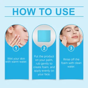 Graphique d'instructions pour le savon nettoyant pour le visage en trois étapes simples.