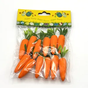 Pack of 12 artificial foam carrots with green leaves for Easter holiday home decoration