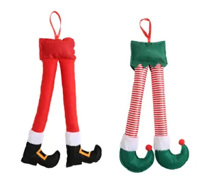 Set di 2 decorazioni natalizie pendenti a forma di gambe di elfo e Babbo Natale