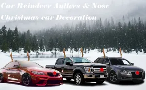 Christmas car reindeer antlers and red nose decoration shown on several types of vehicles