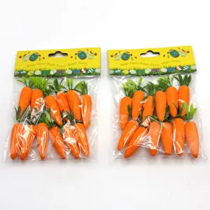 Detailed view of 7cm foam artificial carrots in Easter themed packaging bags.