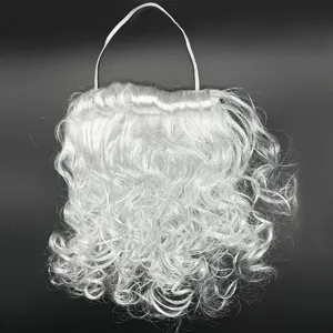 Dettaglio barba bianca riccia di Babbo Natale accessorio per costume con elastico bianco