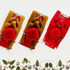 Festive plush reindeer antlers and red nose car decoration kit with bells for Christmas
