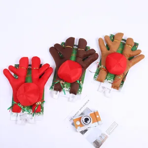 Festive set of Christmas reindeer antlers car decoration in red and brown colors