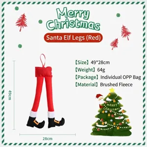 Decorazione per auto gambe di Babbo Natale elfo, dimensioni 49x28 cm in morbido pile rosso.