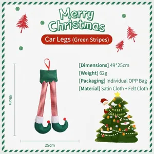 Gambe di elfo di Natale a strisce verdi decorazione da appendere per auto o casa.