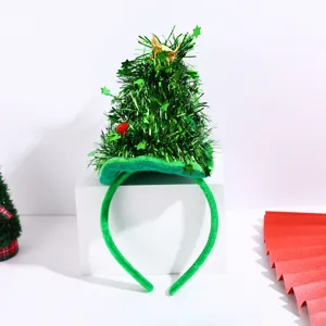 Cerchietto festivo ad albero di Natale in tinsel con stella dorata e palline rosse