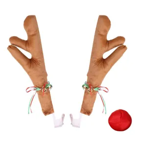 Plush reindeer antlers and red nose car decoration kit for festive Christmas celebration