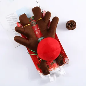 Kit decorativo de coche con cuernos de reno de peluche y nariz roja para Navidad