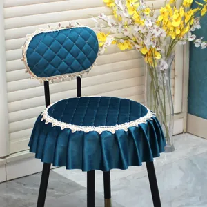 Dicker Samt runder Stuhlbezug Set mit eleganter Spitzenkante, perfekt fur Barhocker zu Hause.