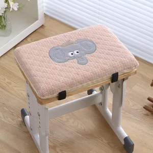 Thickened memory foam student chair cushion with cute elephant embroidery and grid design.