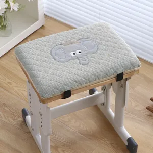Thickened student desk chair cushion with cute elephant embroidery and plaid pattern.