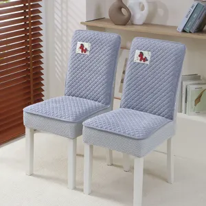 Quilted dining chair cover slipcover, grey fabric with cute horse embroidery, home decor.