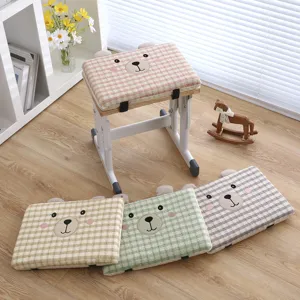 Thickened memory foam student seat cushion with cute bear face and plaid pattern for chairs