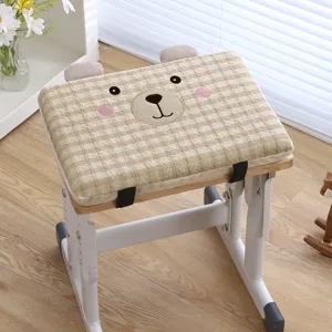 Detailed view of the cute bear patterned student chair cushion with thick memory foam filling.