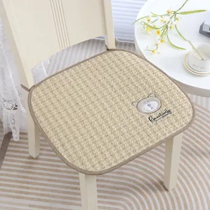 Thickened chair cushion with cute bear embroidery, non-slip seat pad for dining room home.