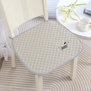 Thickened quilted chair cushion with cute puppy embroidery, anti-slip design for office and home.