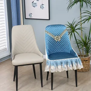 Modern dining chair cushion cover set with elegant lace and quilted design for home decor.
