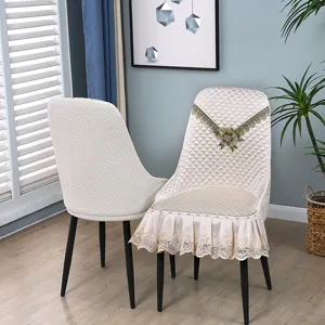 One-piece dining chair cover set quilted lace embroidered cushion home decor seat protector