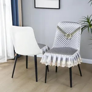 Quilted chair cover universal seat cushion with delicate lace trim for dining room home decor 1pc