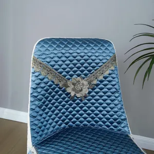 Quilted velvet chair cover with elegant lace floral embroidery, non-slip backrest cushion for home.