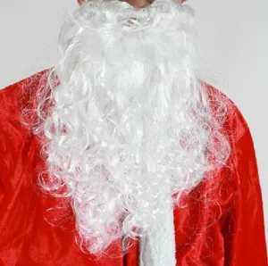Primo piano dettagliato della lunga barba bianca riccia di Babbo Natale per feste