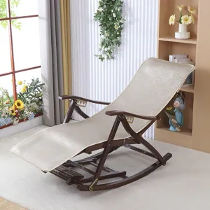 Wooden rocking chair with comfortable integrated cushion for home and office daily rest.