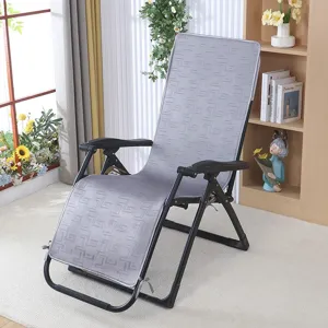 Folding lounge chair cushion with grey pattern, comfortable reclining seat pad for home office use.