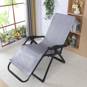 Grey folding lounge chair with stylish geometric cushion and durable metal frame for home.