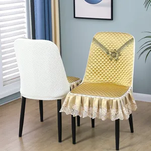 Elegant quilted and lace dining chair covers, full coverage elastic universal slipcovers.