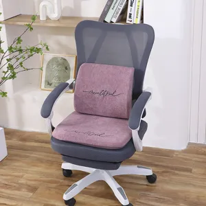 Ensemble de coussin de chaise de bureau ergonomique en tissu peluche avec broderie élégante.