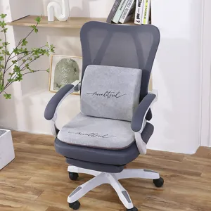 Ensemble Coussin de Chaise Ergonomique et Coussin Lombaire Doux Chenille Épais Antidérapant Housse de Siège de Bureau Décoration Maison