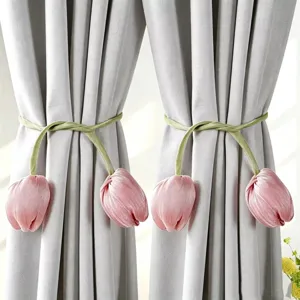 Creative tulip curtain tieback pair decorative fabric drape holder peach pink green