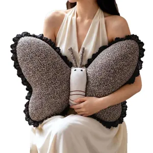 Baumwolle Leinen Schmetterling Kissen süße Spitze Rand Nacken und Taille Unterstützung Kissen